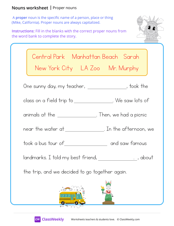 Using Proper nouns - NYC worksheet preview