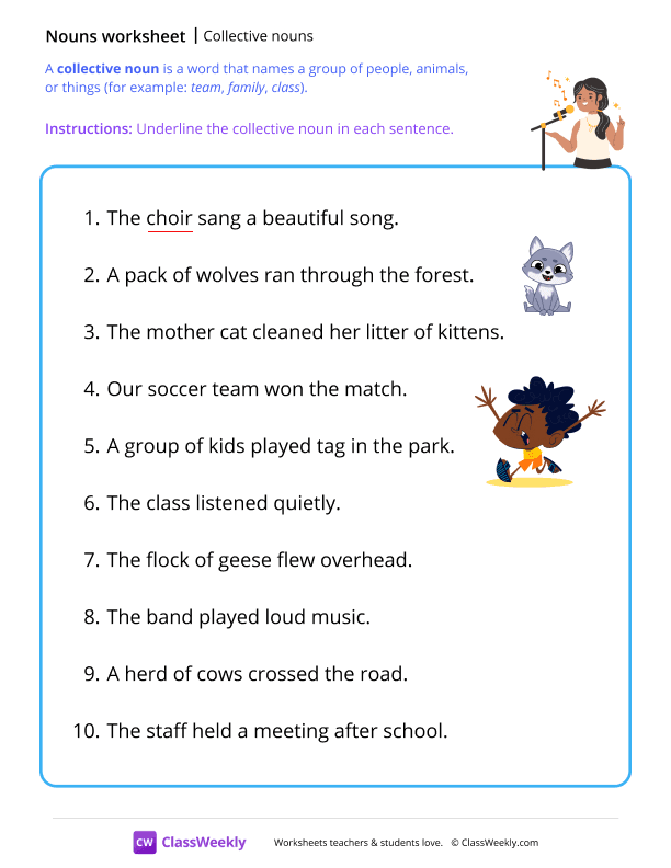 Identifying collective nouns - Song worksheet preview