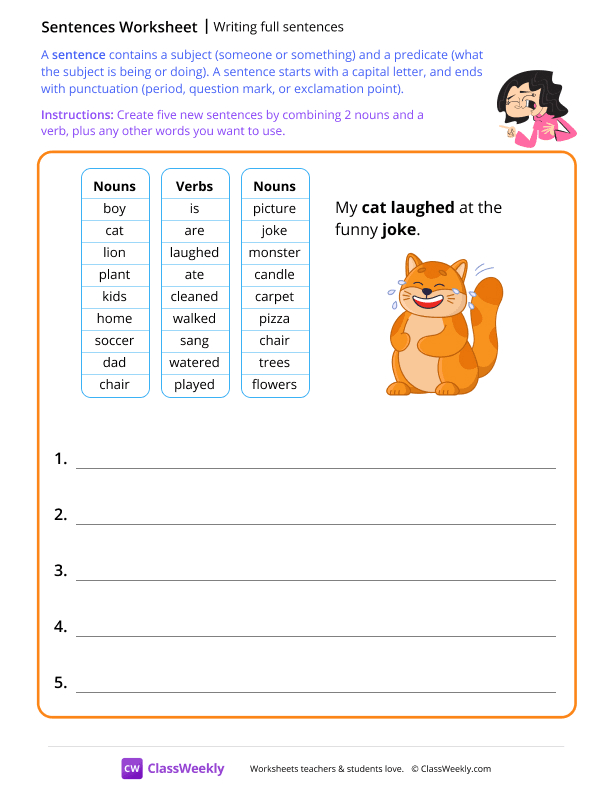 Writing full sentences - Funny worksheet preview