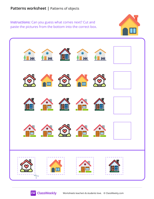 Patterns of objects - House worksheet preview