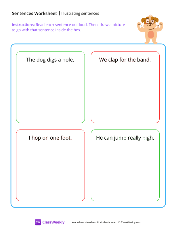 Illustrating sentences - Dog worksheet preview