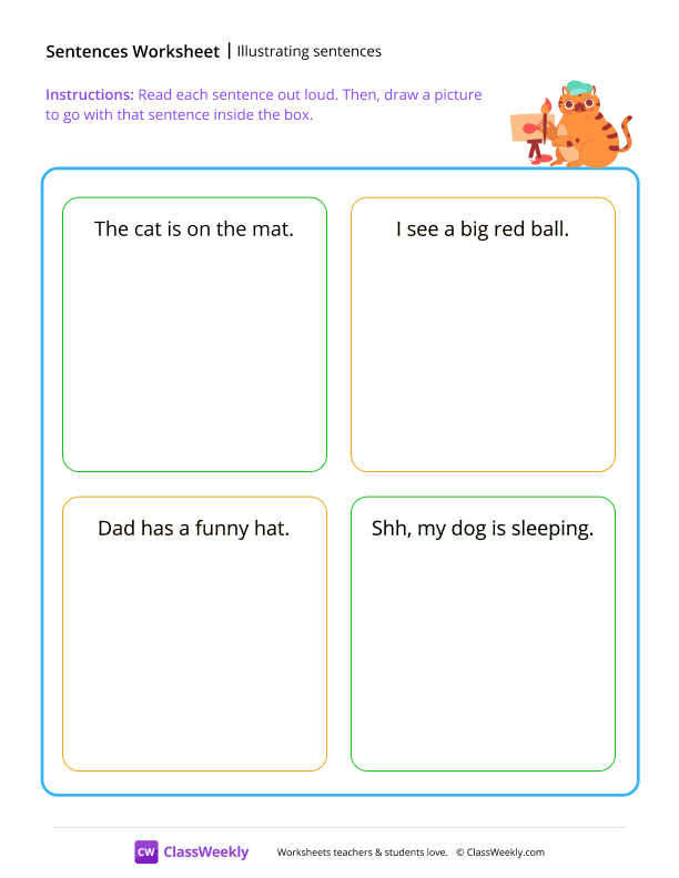 Illustrating sentences - Cat worksheet preview