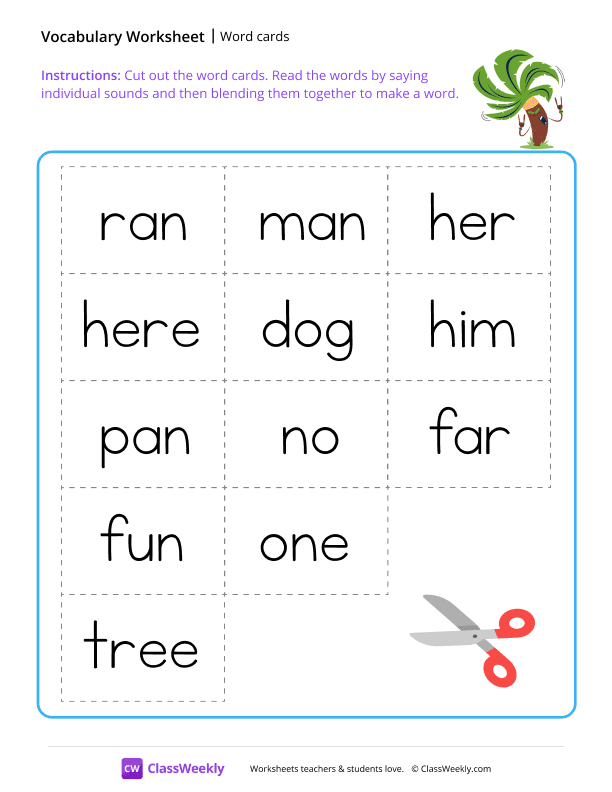 Word cards - Tree worksheet preview