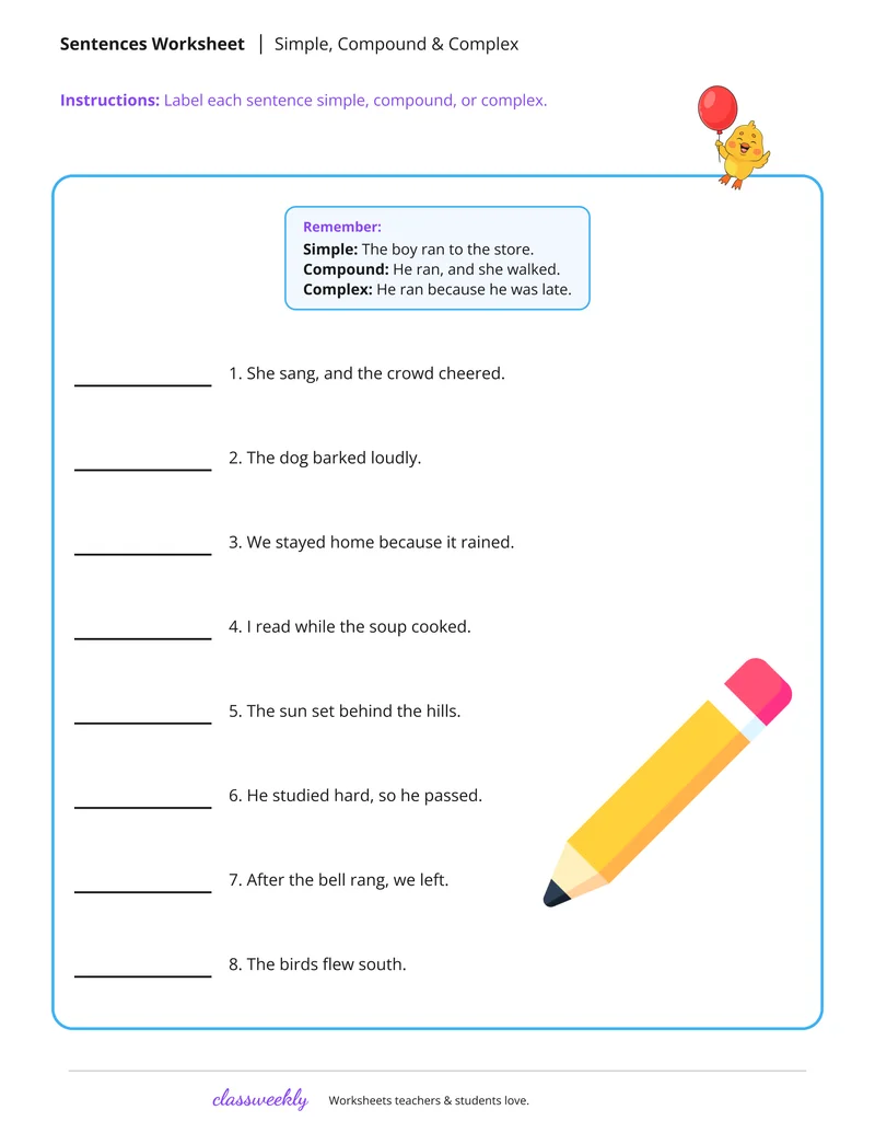 Simple, compound & complex sentences