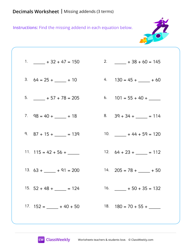 Missing addends (3 terms)