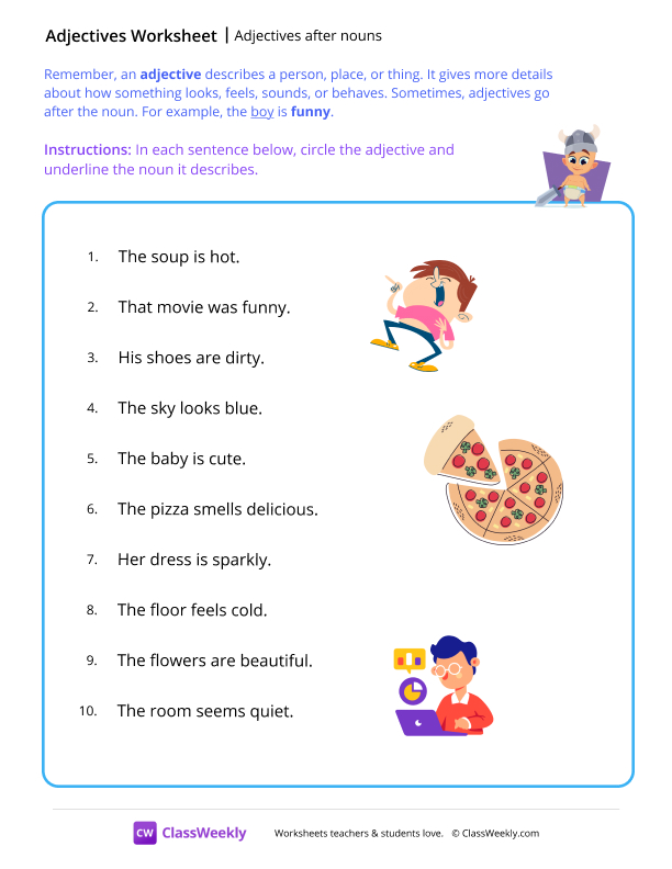 Adjectives after nouns