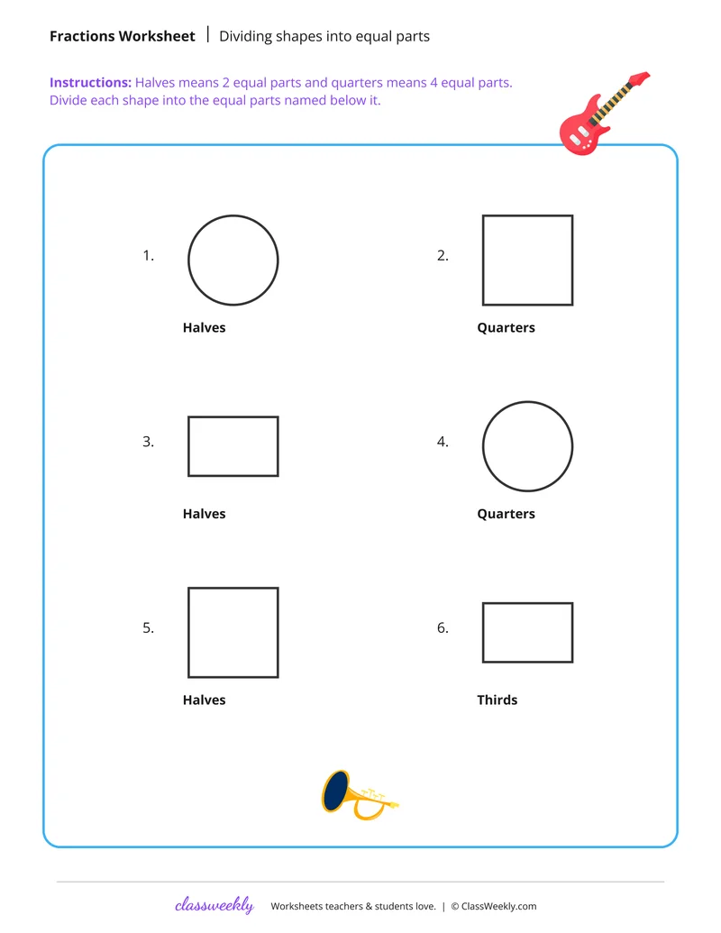 Dividing shapes into equal parts