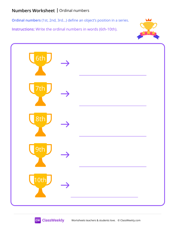 Ordinal Numbers (6th-10th)