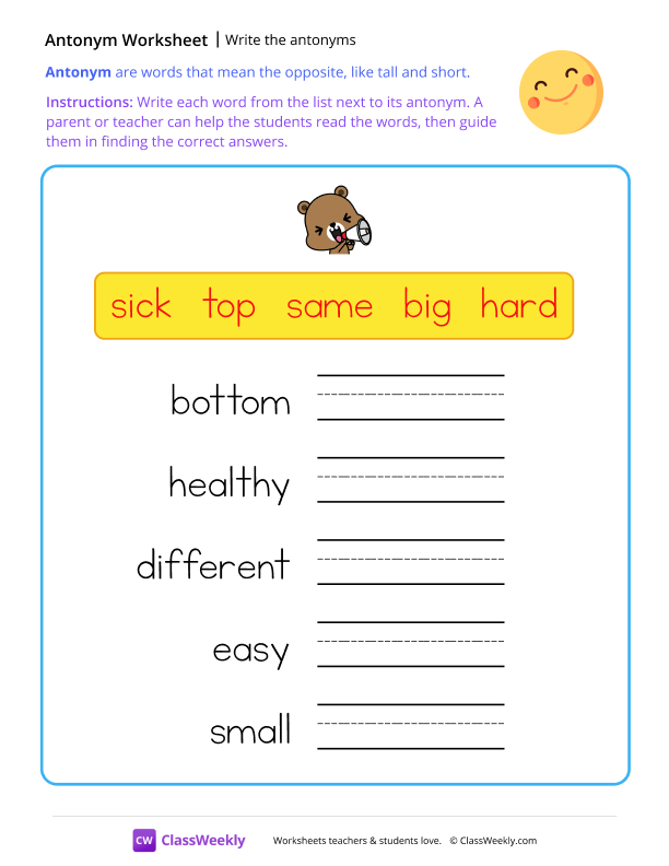 Write the antonyms