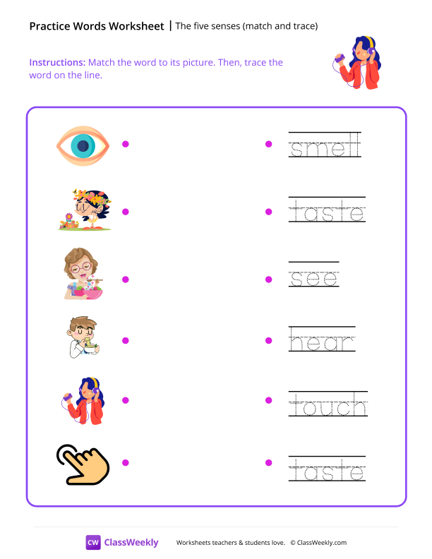 The five senses (match and trace)