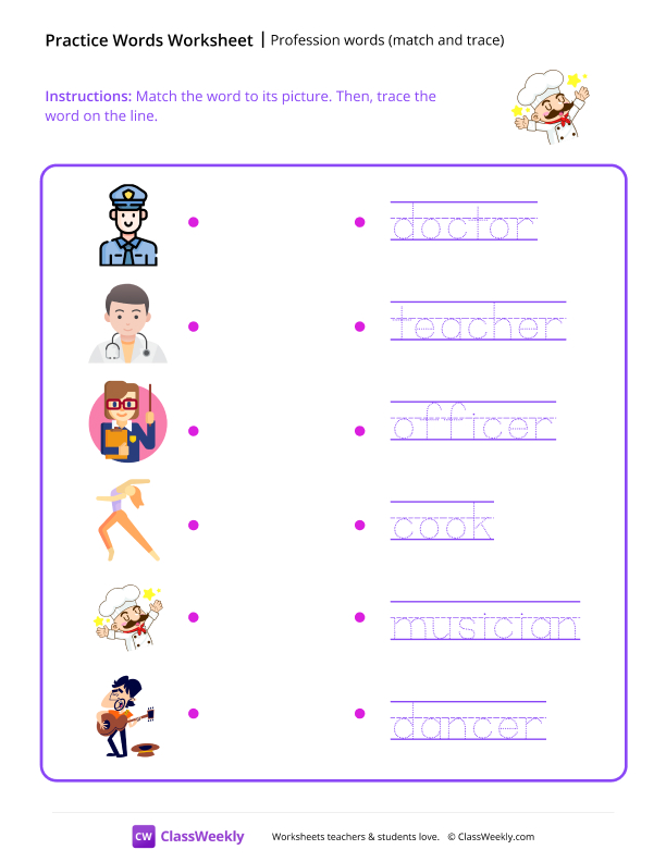 Profession words (match and trace)