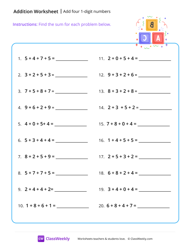 Add four 1-digit numbers