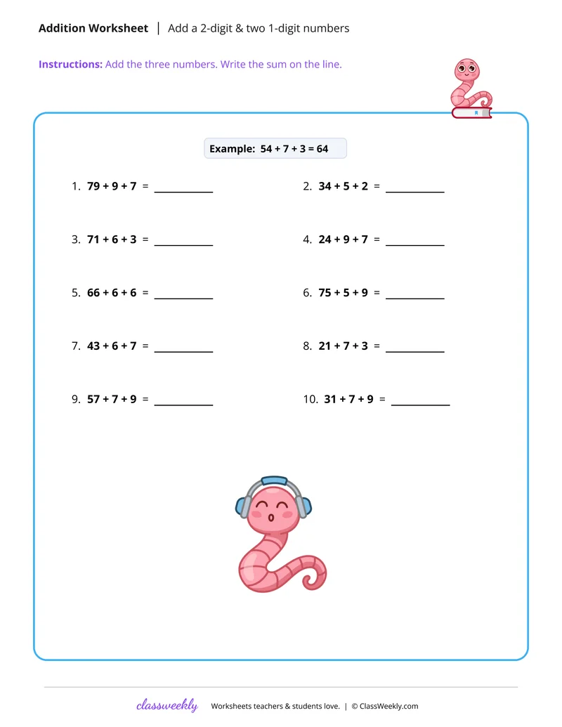 Add a 2-digit & two 1-digit numbers