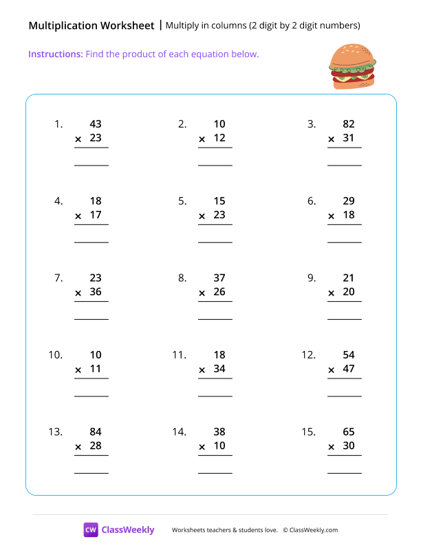 Multiply 2 by 2 digits