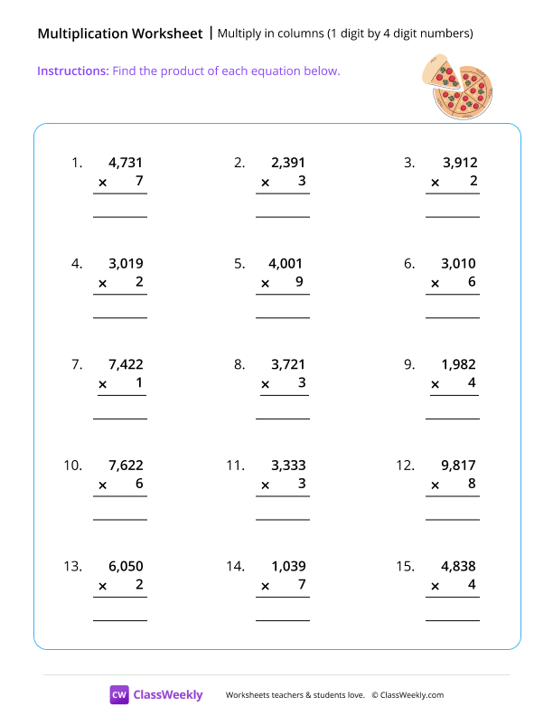 Multiply 1 by 4 digit numbers