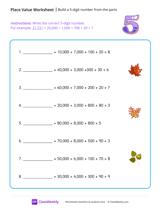 Build a 5-digit number from the parts