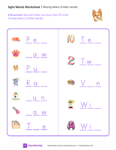 Missing letters (3 letter words) - Cute Pup | Worksheet | ClassWeekly.com