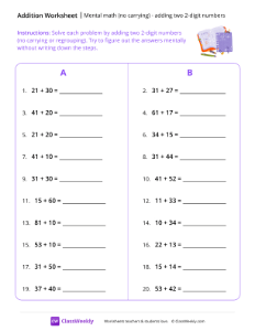 Mental Math: Adding two 2-digit Numbers (no carrying) - Notebooks ...