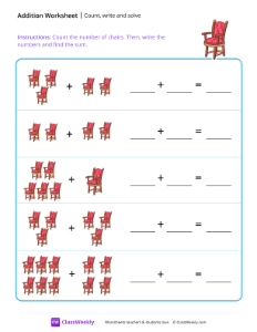 Count, write and solve (up to 10) - Chair | Worksheet | ClassWeekly.com