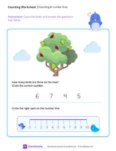 Counting and number lines - Bird | Worksheet | ClassWeekly.com