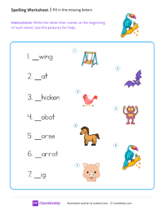 Fill in the missing letters - Parrot | Worksheet | ClassWeekly.com