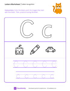 Letter Recognition (C) - Cat | Worksheet | ClassWeekly.com