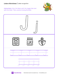 Letter Recognition (J) - Jaguar | Worksheet | ClassWeekly.com