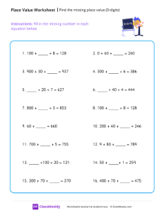 Find the missing place value (3-digits) - Teacher | Worksheet ...