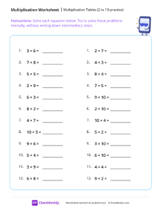 Multiplication Tables (2-10 practice) - Tablet | Worksheet ...