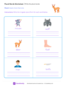 Write the plural words - Deer | Worksheet | ClassWeekly.com