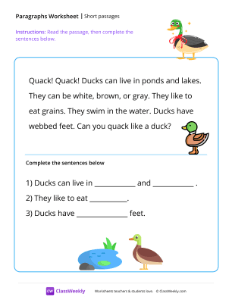 Short passages -  Ducks | Worksheet | ClassWeekly.com